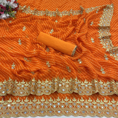 Disha Fashion Embroidered Bandhani Georgette, Silk Blend Saree(Orange)
