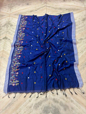 Sia Saree Bazaar Embroidered Handloom Pure Cotton Saree(Blue)