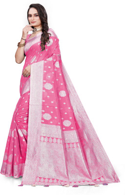 Shalik Woven Banarasi Cotton Silk Saree(Pink)