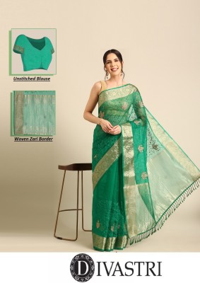 Divastri Embellished, Embroidered, Floral Print Banarasi Organza Saree(Green)