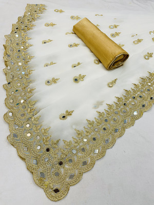 HouseOfCommon Self Design, Embroidered Bollywood Georgette Saree(White)