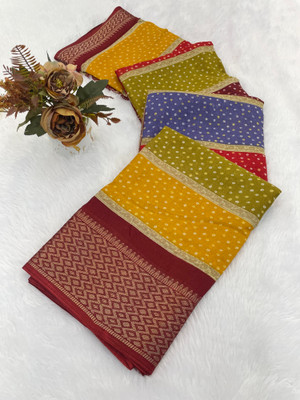 Julee Printed Bandhani Silk Blend Saree(Multicolor)