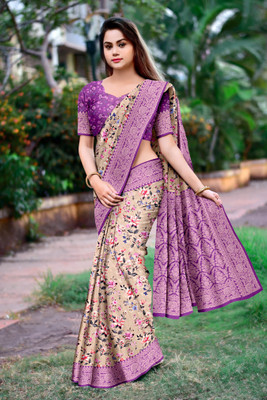 M.B.ENTERPRISE Digital Print Banarasi Crepe Saree(Purple)