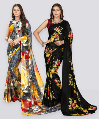 Anand Sarees Floral Print Daily Wear Georgette Saree(Pack of 2, Grey)