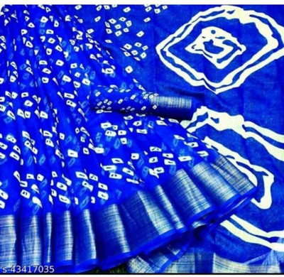 Saadhvi Printed, Self Design Daily Wear Pure Cotton Saree(Blue)