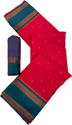 MOON VOGUE Self Design Banarasi Silk Blend Saree(Red)