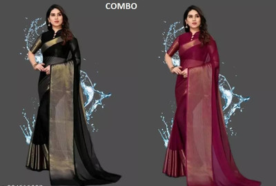 Amavii Solid/Plain Bollywood Chiffon Saree(Pack of 2, Multicolor)