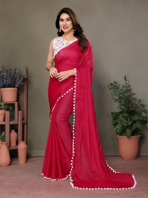 KISSAH Solid/Plain Bollywood Polyester Saree(Pink)