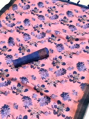 Arpita Fashion Digital Print Daily Wear Linen Saree(Pink)