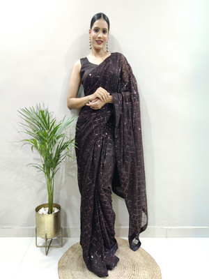 Clemira Embellished Bollywood Georgette Saree(Brown)