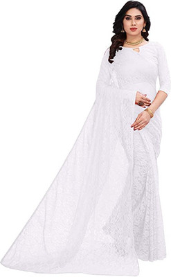Nexafashion Dyed Bollywood Net Saree(White)