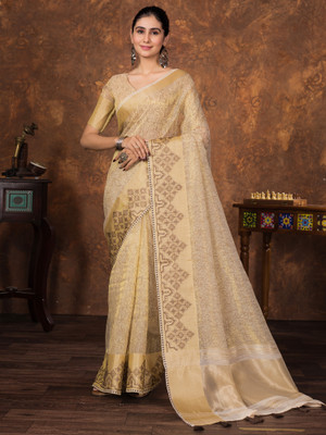 Tasrika Woven Bollywood Tissue Saree(Cream)