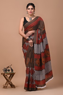 Crafts Moda Geometric Print Handloom Pure Cotton Saree(Multicolor)