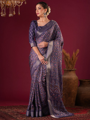 ANOUK Printed Chinnalapattu Silk Blend Saree(Purple)
