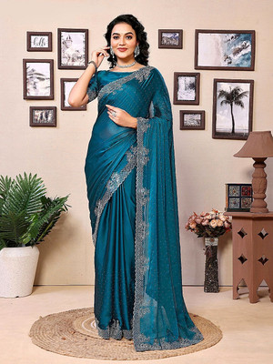 MADHUR HAND WORK ART Embellished Daily Wear Art Silk Saree(Light Blue)