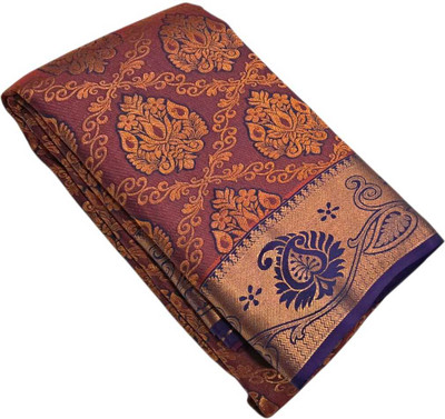 sri amman sarees Woven, Floral Print, Self Design, Temple Border Kanjivaram Art Silk Saree(Beige)