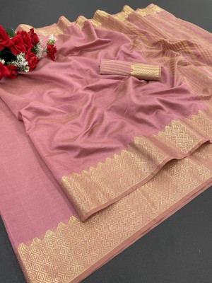 VRIYUDI Woven, Self Design, Striped Assam Silk Pure Cotton, Cotton Silk Saree(Magenta)