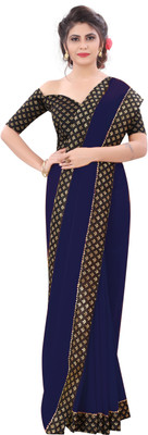 LIMTD Solid/Plain Paithani Georgette Saree(Dark Blue)