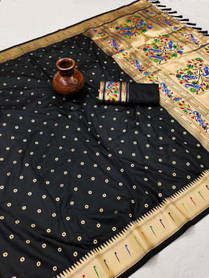 ZILVIRA Printed, Woven, Dyed Kanjivaram Pure Silk, Art Silk Saree(Black)