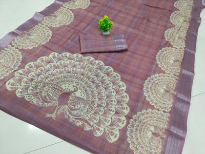 PRTRENDZ Woven Bollywood Pure Cotton, Cotton Linen Saree(Purple)