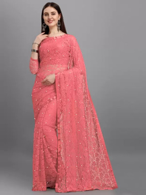 Suali Embellished Bollywood Net Saree(Pink)