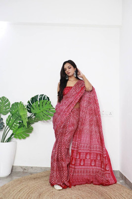 JASU CREATION Printed Bollywood Pure Cotton Saree(Red)