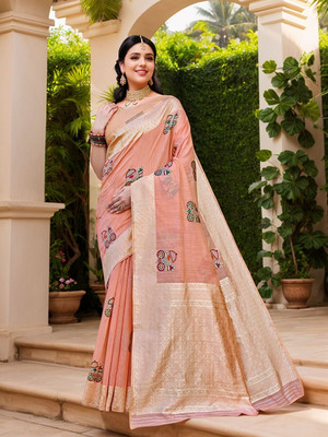 ANOUK Woven Chanderi Linen Saree(Cream)
