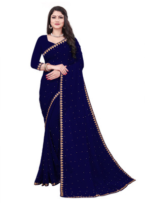 SILKZA Embroidered Bollywood Art Silk Saree(Dark Blue)