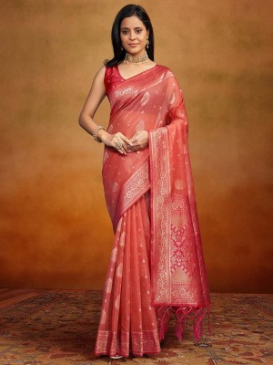 ANOUK Woven Banarasi Silk Blend Saree(Pink)