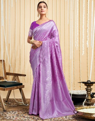 Divastri Woven, Embellished Kanjivaram Silk Blend, Jacquard Saree(Purple, Silver)