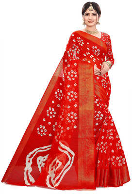 HouseOfCommon Printed Banarasi Cotton Blend Saree(Red)