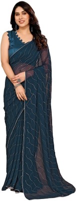 RAJESHWAR FASHION Dyed, Embellished Bollywood Georgette Saree(Blue)