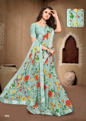RekhaManiyar Floral Print Bollywood Georgette Saree(Light Green)