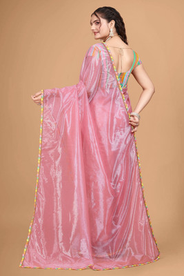 JSItaliya Solid/Plain Bollywood Net Saree(Pink)