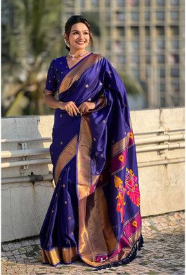 CP TEXTILE Embellished Paithani Art Silk Saree(Magenta)