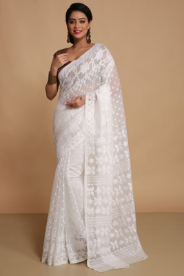 Divastri Woven Taant Pure Cotton Saree(White)