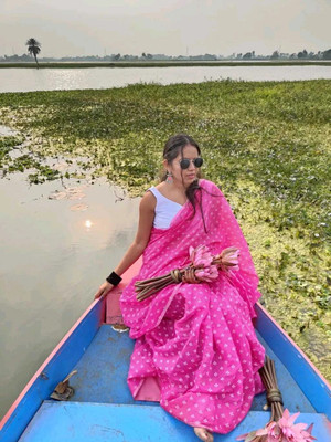 PIYA DESIGNER Hand Painted Handloom Chanderi Saree(Pink)