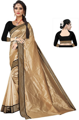 Arun Creation Striped Daily Wear Lycra Blend Saree(Cream)