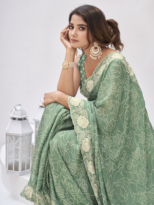 Tasrika Embellished Bollywood Georgette Saree(Green)