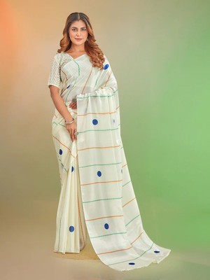 Rashmi Sarees Digital Print Bollywood Satin Saree(White, Green, Orange)