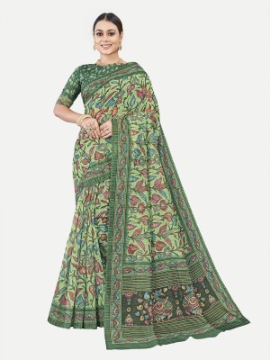 Tavas Printed Chanderi Chanderi Saree(Green)