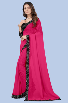 Meaven feb Solid/Plain Bollywood Georgette Saree(Pink)