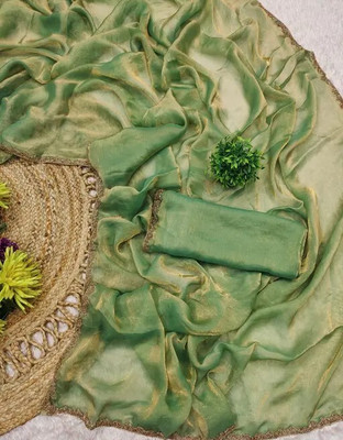 Amavii Embellished, Embroidered, Solid/Plain Bollywood Chiffon, Pure Silk Saree(Light Green)