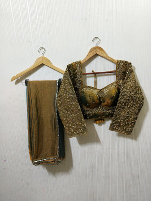 NANCY DESIGNER Embroidered Bollywood Cotton Silk Saree(Gold)