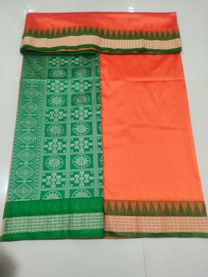 Welcome clothing center Temple Border Sambalpuri Nylon Saree(Orange)