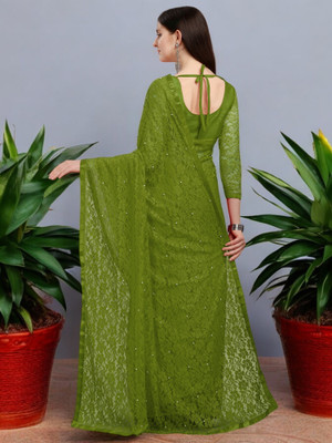NEXA Self Design Bollywood Net Saree(Green)