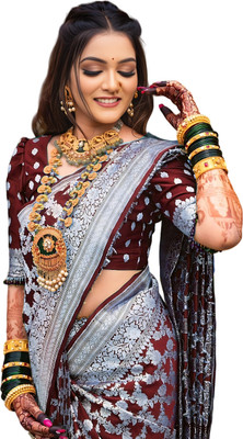 sarisa Woven, Self Design, Embellished Banarasi Art Silk, Jacquard Saree(Maroon)