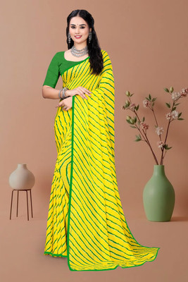 Ghunghat Fashion Striped, Printed Leheria Georgette Saree(Yellow)