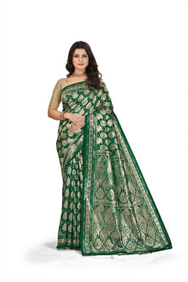 UNITYSAREES Printed Daily Wear Pure Silk Saree(Dark Green)