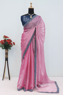 HouseOfCommon Embellished Bollywood Cotton Silk Saree(Pink)